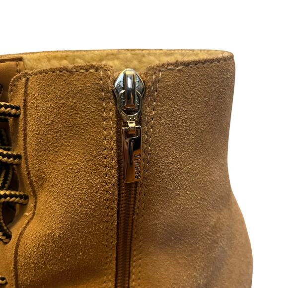 Schutz Naina Suede Boots Tan Sherpa Lined Lace Up Heeled Booties Lug Sole Size 8 - Picture 9 of 12